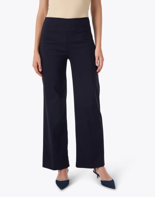 Navy Blue Stretchable Wide-Leg Pull-On Women's Trousers