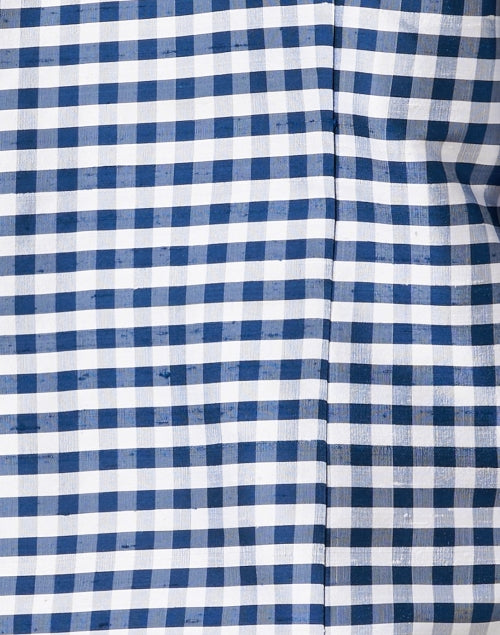 Stylish Navy Gingham Pattern Silk Women's Fashion Jacket by Ronette