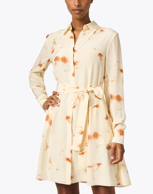 Elegant Orange and Cream Print Silk Shirt Dress for Spring