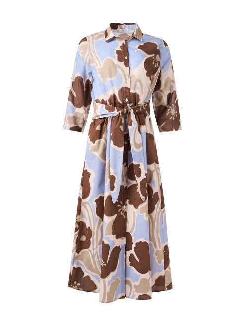 Stylish Blue and Brown Floral Printed Dress with Feminine Design