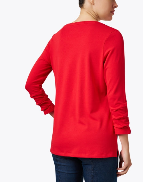 Stunning Red Pima Cotton Women's Ruched Sleeve T-Shirt - A Fashionable Wardrobe Essential