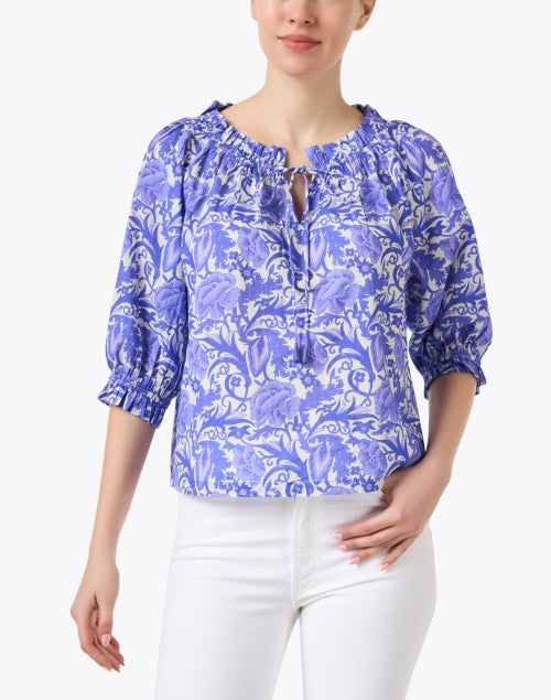 Stylish Havana Blue Floral Print 100% Cotton Women's Top