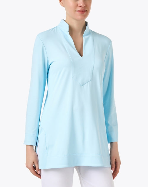 Chris Blue Breathable Nylon Tunic Top for a Polished Look