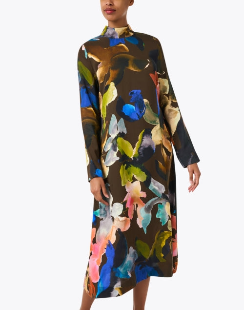 Stylish Brown Dress with Multi Floral Print