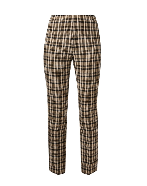 Emma Neutral Plaid Stretch Pull-On Slim-Leg Pants for All-Day Comfort