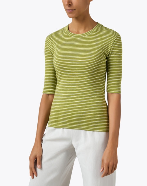 Stylish Green Striped Cotton Blend Knit Top for Fashionable Looks