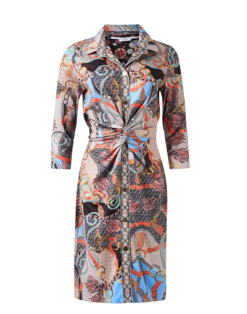 Effortlessly Chic Neutral Saddle Print Twist Front Shirt Dress by Gretchen Scott