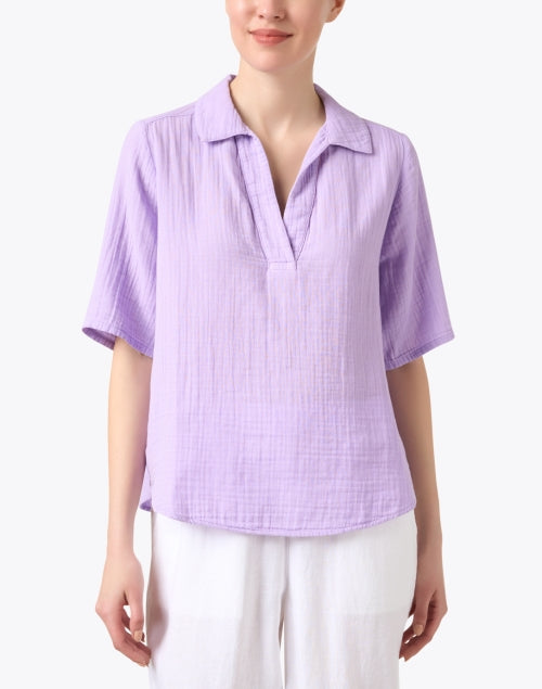 Xirena Ryder Women's Purple Cotton Gauze Collared Casual Top for Warm Weather