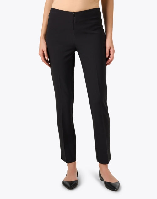 Stylish Black Stretch Crepe Front - Zip Slim - Leg Ankle Pants