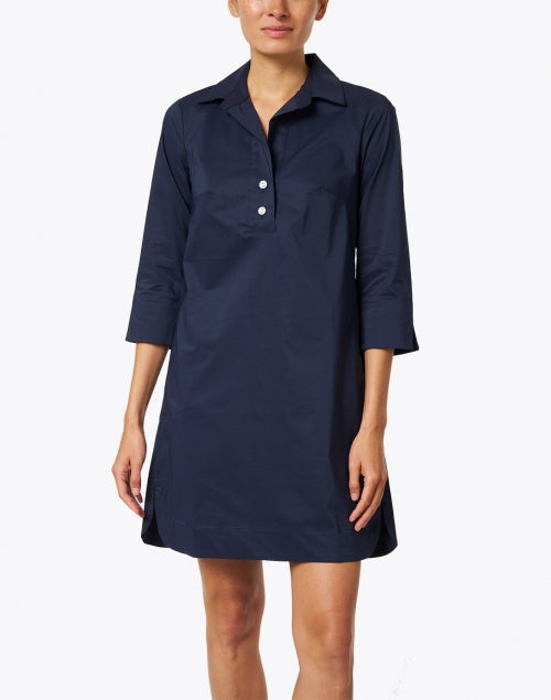 Navy Blue Aileen Stretch Cotton Women's Shirt Dress for Casual Wear