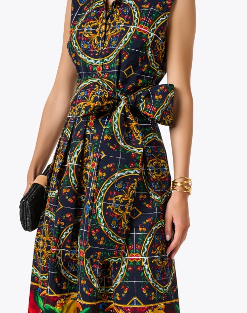 Navy Multicolor Tile Print Audrey Style Women's Dress