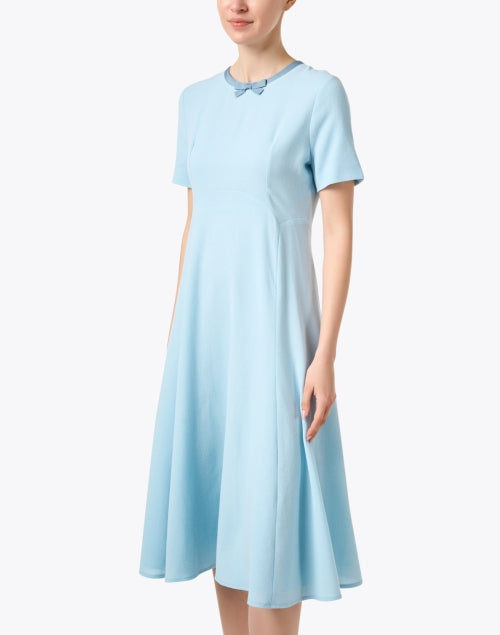 Thea Sky Blue Lightweight Wool Crepe A-Line Women's Dress with Neck Bow