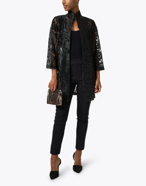 Elegant Rita Black Embroidered Sheer Lace Top for Evening Wear