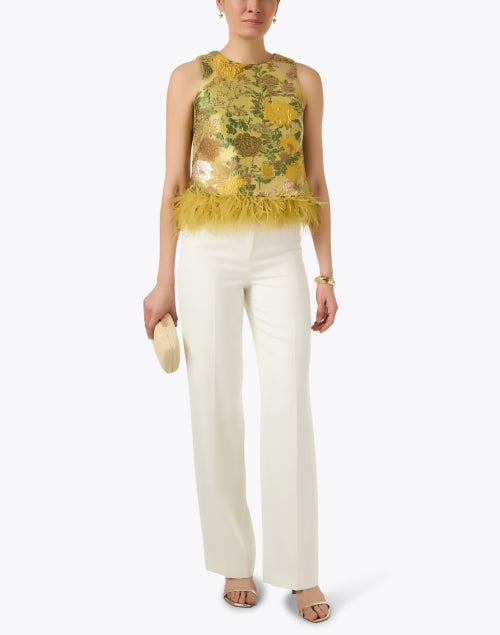 Belmond Feminine Yellow Floral Matelasse Blouse Top