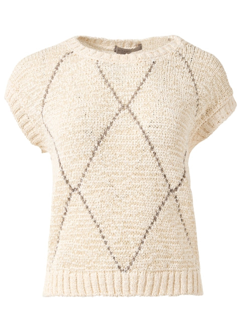 Avorio Beige Diamond Patterned Knit Women's Fashion Top