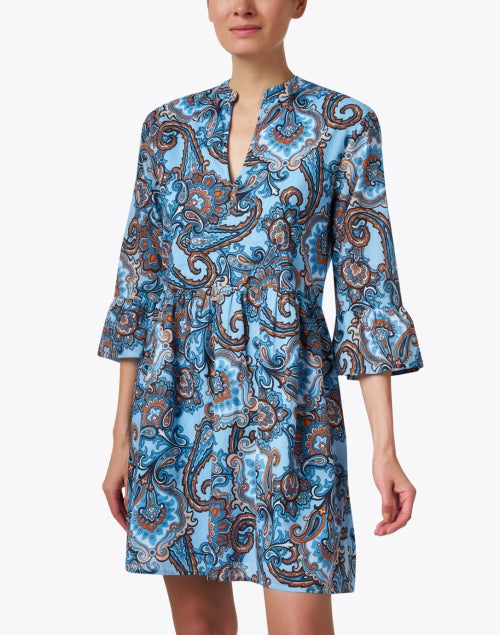 Stylish Women's Blue and Orange Paisley Patterned Shift Dress