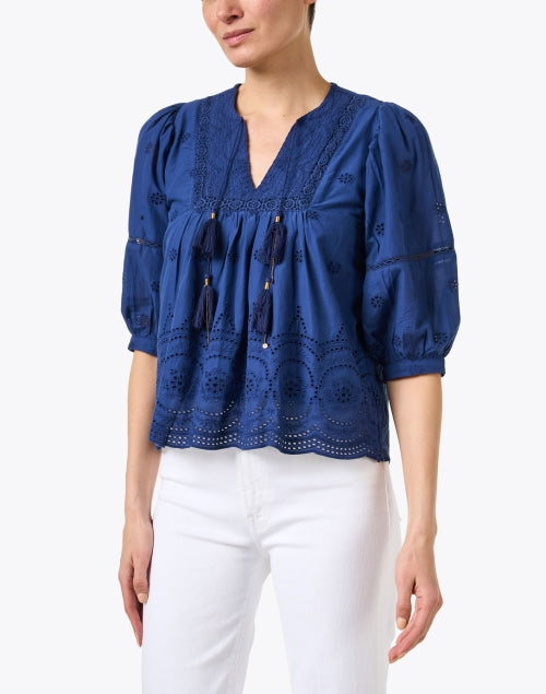 Navy Eyelet Cotton Katie Women's Top for Free - spirited Style