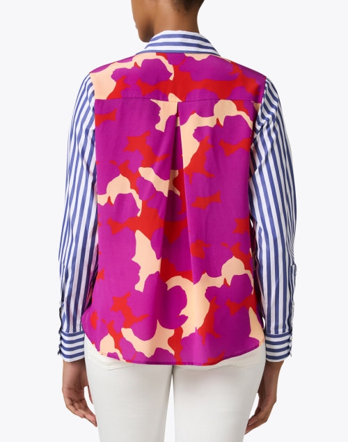 Rosso35 Silk Striped Blouse with Colorful Floral Back Design