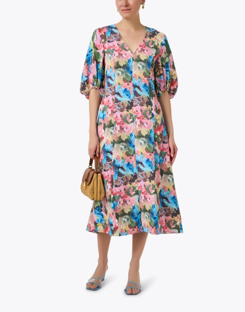Stylish Women's Multi-Flower Print A-Line Dress