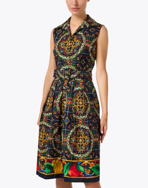 Navy Multicolor Tile Print Audrey Style Women's Dress