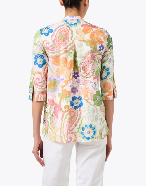 Multicolored Print Women's Stretch Cotton Blouse for Warm Weather