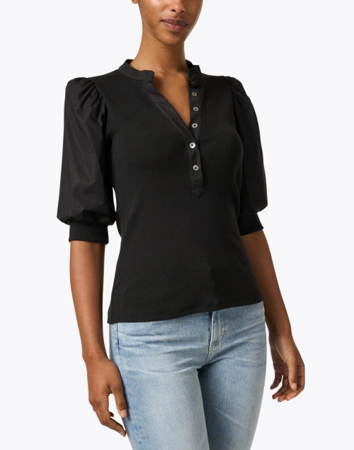 Women's Coralee Black Jersey Blouse with Puff Sleeves