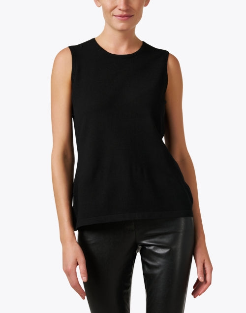Chic Black Semi - Relaxed Sleeveless Crew - Neck Top