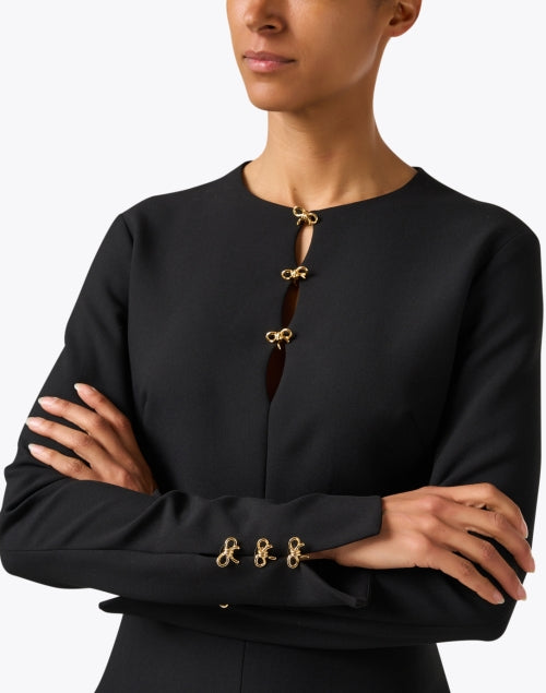 Little Black Twill A-Line Mini Dress with Gold Bow Decoration