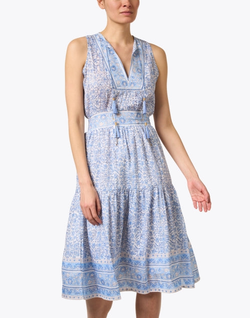 Stylish Light Blue Printed Cotton - Silk Emily Dress for Warm Weather