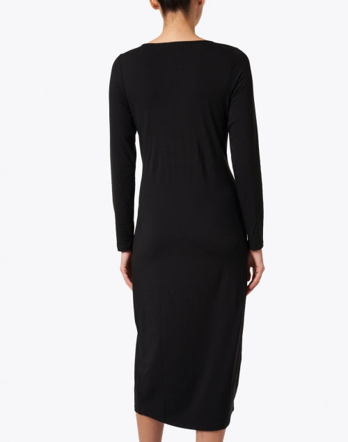 Elegant Women's Black Stretchable Jersey Midi Dress