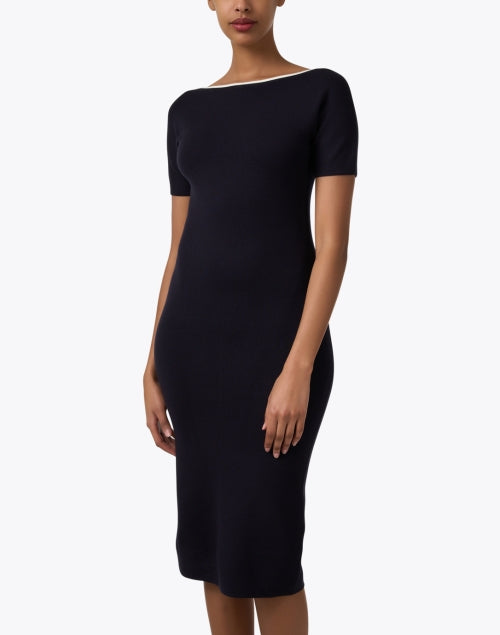 Navy Blue Knitted Mid - length Elegant Women's Dress by Max Mara Studio