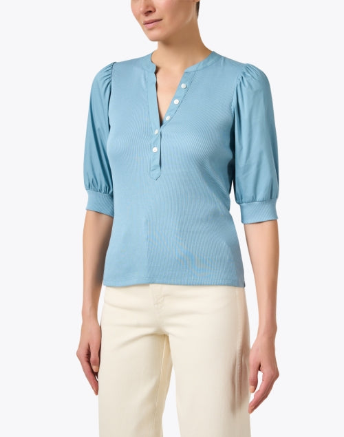 Stylish Blue Pima Cotton Coralee Top with Puff Sleeves