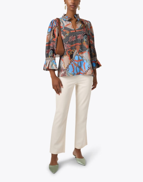 Stylish Beige Multi - Patterned Women's Tunic Blouse Top