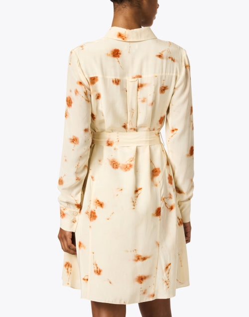 Elegant Orange and Cream Print Silk Shirt Dress for Spring