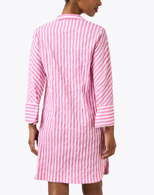 Elegant Pink and White Striped Women's Stretch Cotton Blend Shirt Dress
