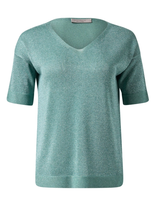 Stylish Green Lurex-knitted V-neck Top for a Sophisticated Look