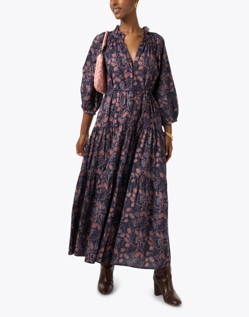 Stylish Trinidad Navy Multi - Printed Women's Cotton Dress for Versatile Wear