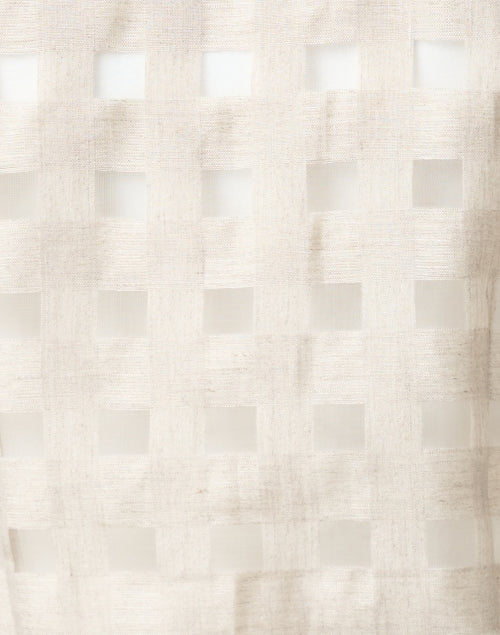Rita Beige Sheer Plaid Women's Linen Blouse for Evening Wear