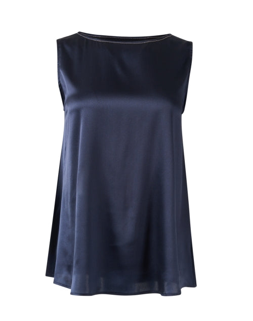 Navy Blue Luxury Stretch Silk Sleeveless Women's Top