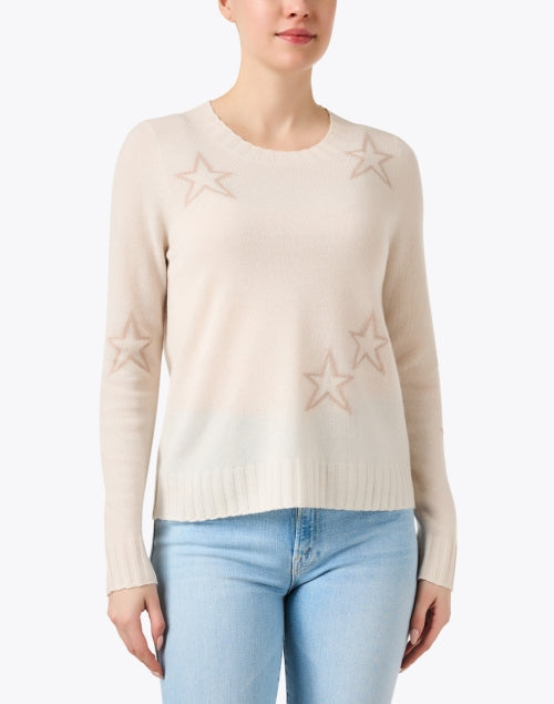Beige Cashmere Sweater with Eye - catching Star Print