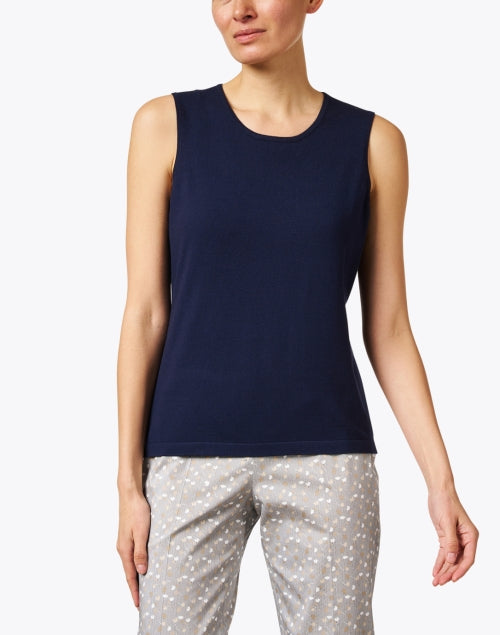 Stylish Navy Semi - Relaxed Knit Sleeveless Crew Neck Top