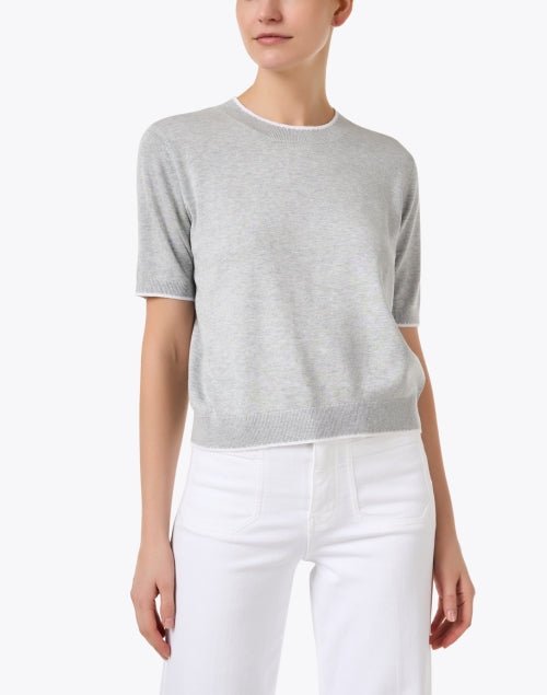 Lightweight Grey Cotton Blend Knit Short Sleeve Women's Top