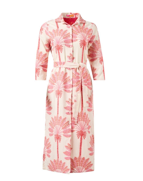 Vilagallo's Exquisite Diana Ivory and Pink Embroidered Women's Shirt Dress for a Stylish Look
