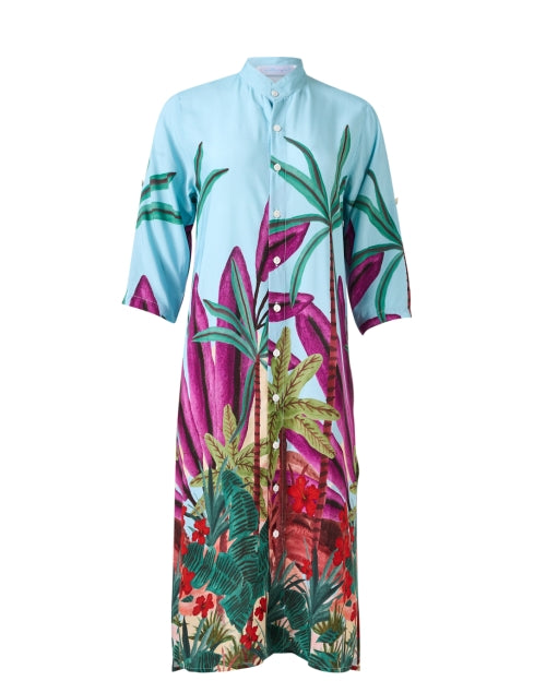 Stylish Tulum Blue Dress with Exquisite Jungle Print