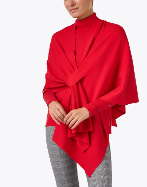 Stylish Red Knit Wrap with Tab Closure for Cool Weather