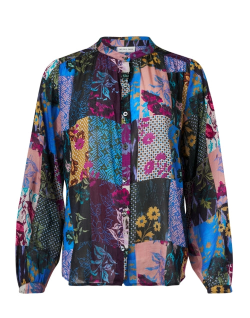 Stylish Malia Cotton - Silk Multi - Patchwork Print Relaxed Blouse