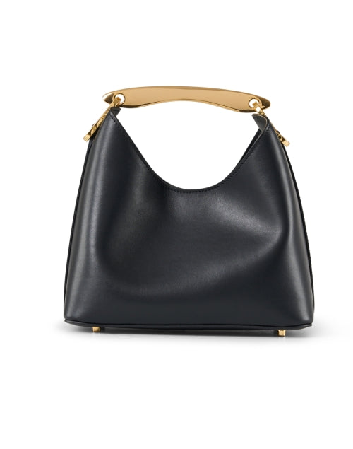 Elegant Black Leather Boomerang Bag with Gold-plated Handle
