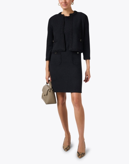 Stylish Black Boucle Knitted Women's Jacket for a Refined Look