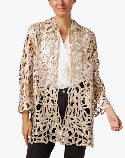 Exquisite Gold Metallic Lace Women's Topper Jacket