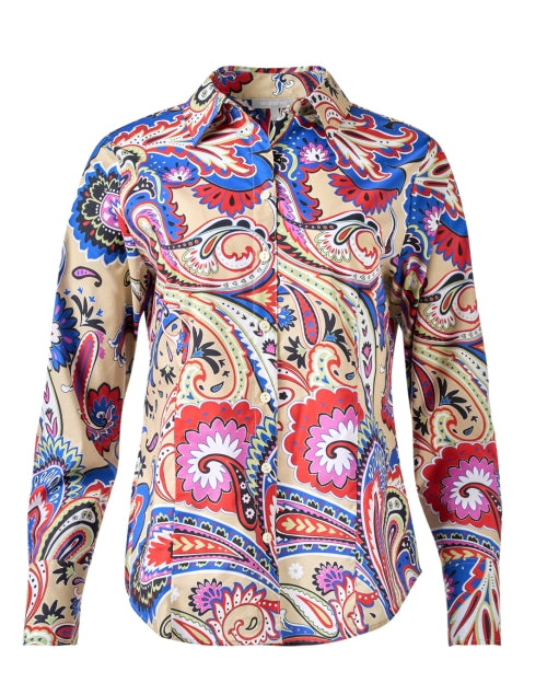 Stylish Diane Tan Paisley Printed Women's Blouse Top